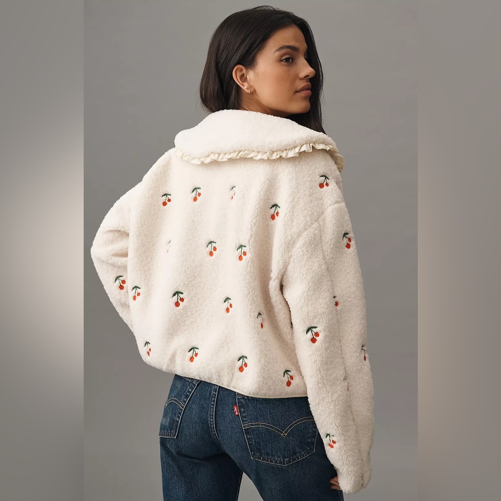 055 JODIFL Cream Teddy Jacket with Cherry Embroidery - Picture 3 of 4